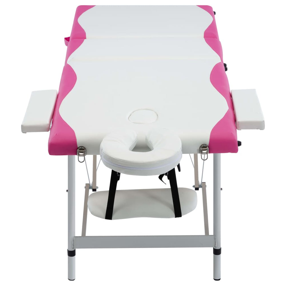 Massageliege Klappbar 3-Zonen Aluminiumgestell Weiß und Rosa