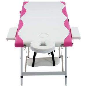 Massageliege Klappbar 3-Zonen Aluminiumgestell Weiß und Rosa