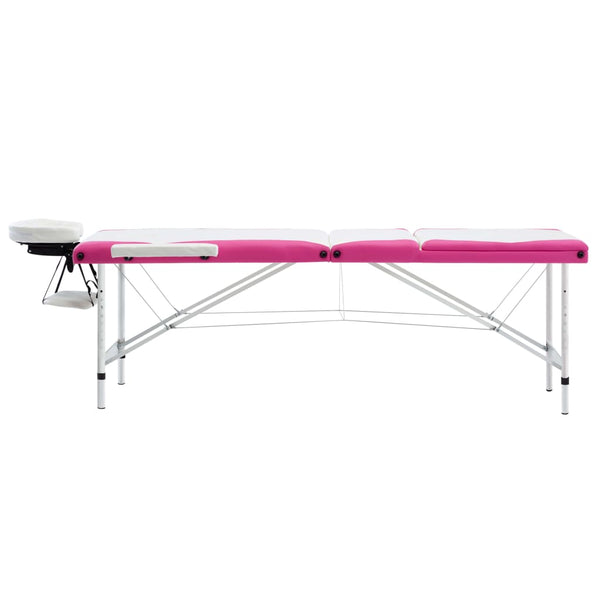 Klappbare Massageliege 3-Zonen Weiß/Rosa