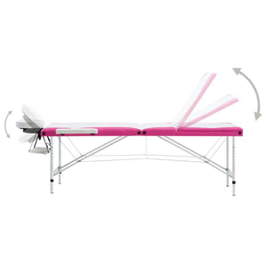 Massageliege Klappbar 3-Zonen Aluminiumgestell Weiß und Rosa