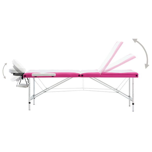 Klappbare Massageliege 3-Zonen Weiß/Rosa