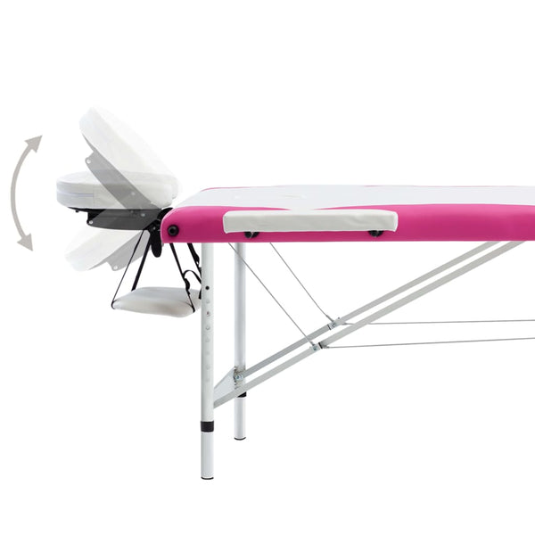 Massageliege Klappbar 3-Zonen Aluminiumgestell Weiß und Rosa