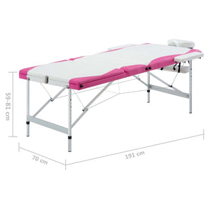 Klappbare Massageliege 3-Zonen Weiß/Rosa