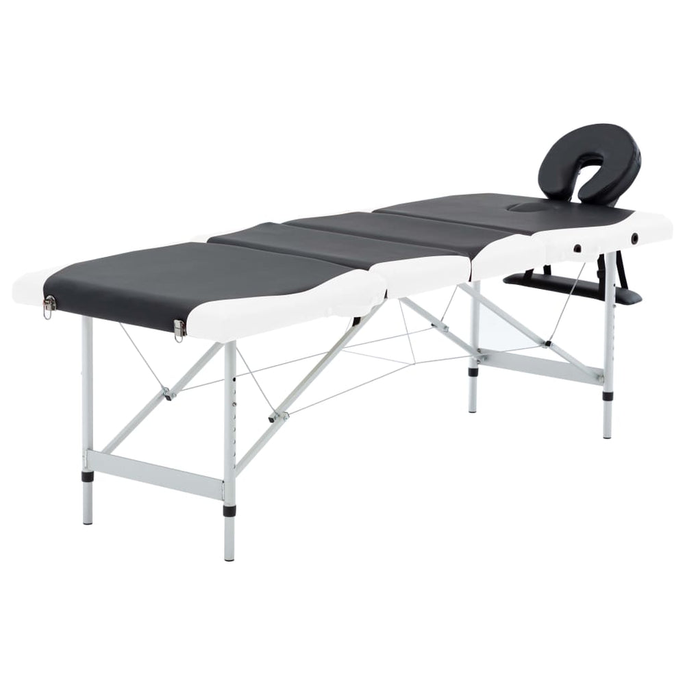 Massageliege Klappbar 4-Zonen Aluminiumgestell Schwarz und Weiß