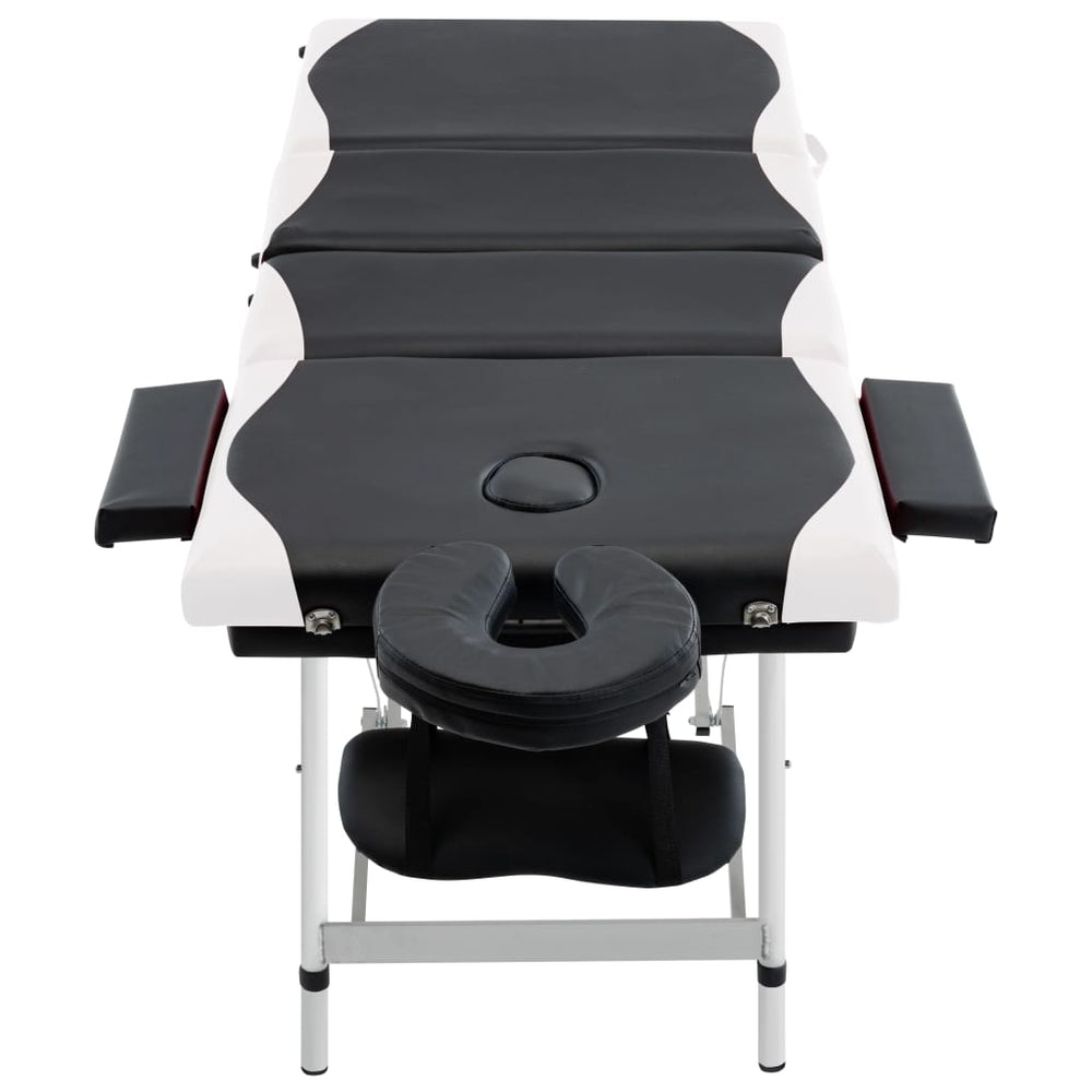 Massageliege Klappbar 4-Zonen Aluminiumgestell Schwarz und Weiß
