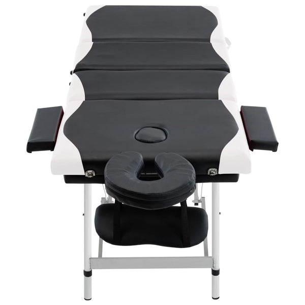 Massageliege Klappbar 4-Zonen Aluminiumgestell Schwarz und Weiß