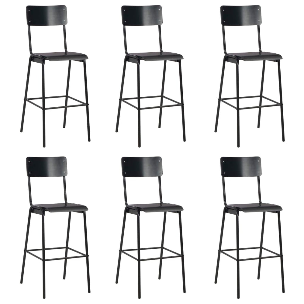 Barhocker 6 Stk. Schwarz Massives Sperrholz Stahl