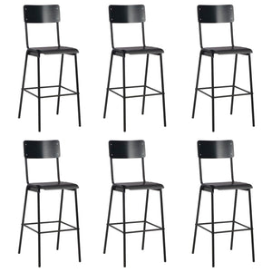 Barhocker 6 Stk. Schwarz Massives Sperrholz Stahl