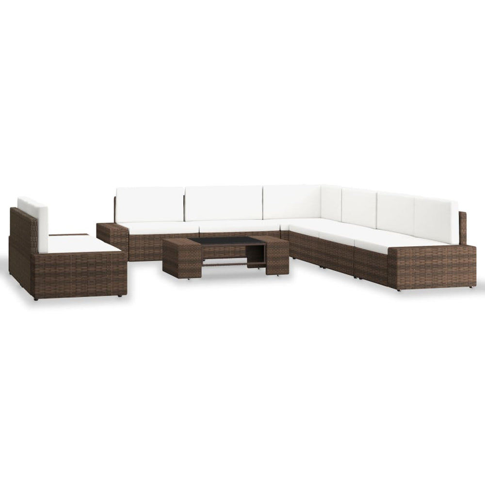 vidaXL Salon de jardin 9 pcs en résine tressée marron