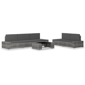 6-tlg. Garten-Lounge-Set Poly Rattan Grau