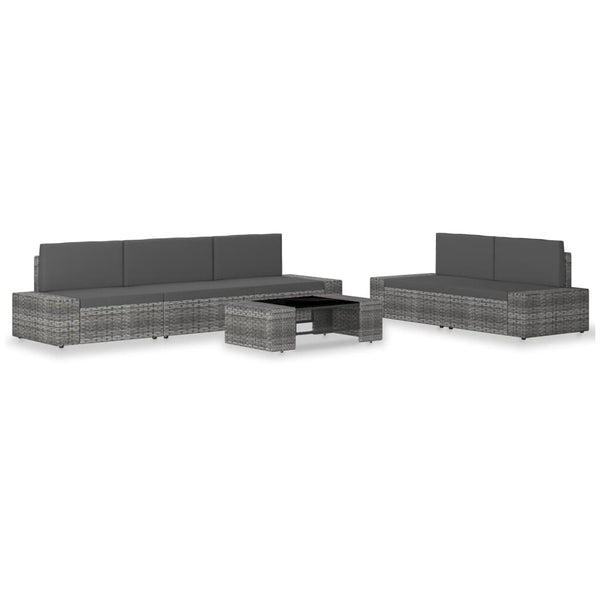 6-tlg. Garten-Lounge-Set Poly Rattan Grau