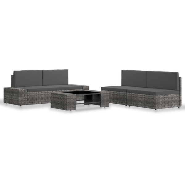 5-tlg. Garten-Lounge-Set Poly Rattan Grau