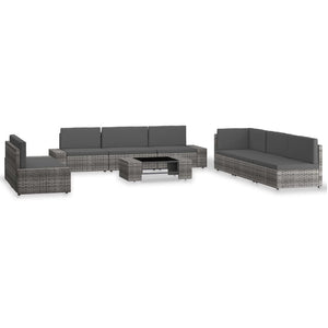 9-tlg. Garten-Lounge-Set Poly Rattan Grau