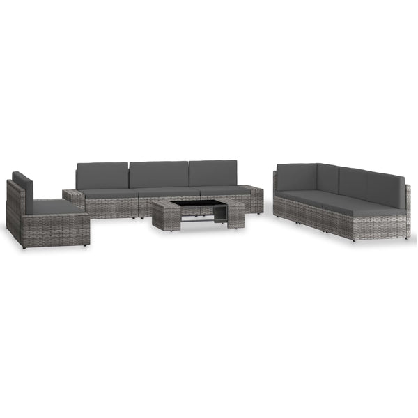 9-tlg. Garten-Lounge-Set Poly Rattan Grau