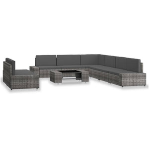 9-tlg. Garten-Lounge-Set Poly Rattan Grau