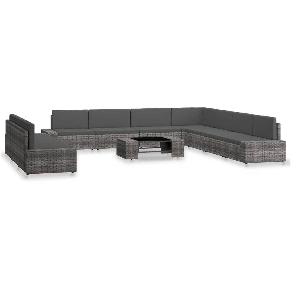 10-tlg. Garten-Lounge-Set Poly Rattan Grau