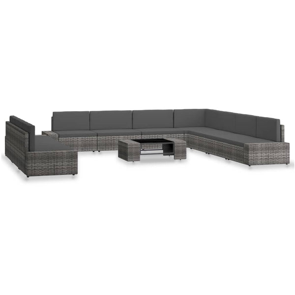 10-tlg. Garten-Lounge-Set Poly Rattan Grau