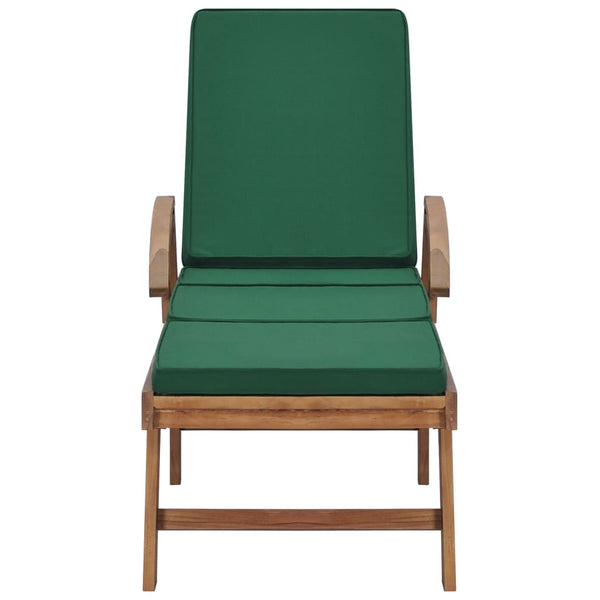 Sonnenliegen mit Auflagen 2 Stk. Massivholz Teak Grün