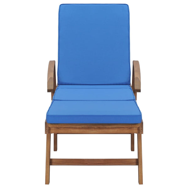 Sonnenliegen mit Auflagen 2 Stk. Massivholz Teak Blau