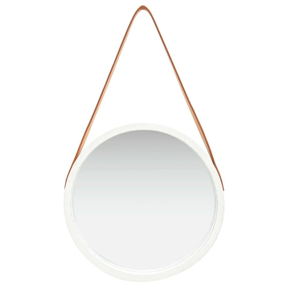 Wandspiegel mit Gürtel, 40 cm, Weiß