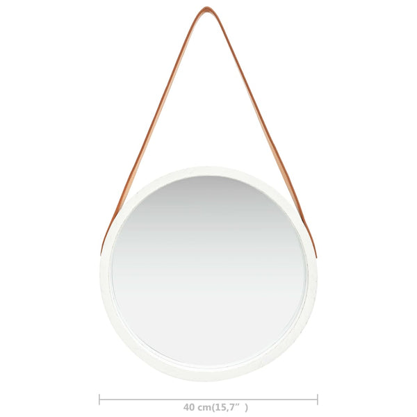 Wandspiegel mit Gürtel, 40 cm, Weiß
