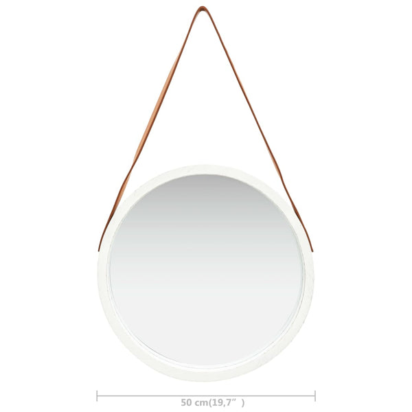Wandspiegel mit Gürtel, 50 cm, Weiß