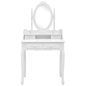 Schminktisch-Set mit Hocker Weiß 75x69x140cm Paulownia-Holz