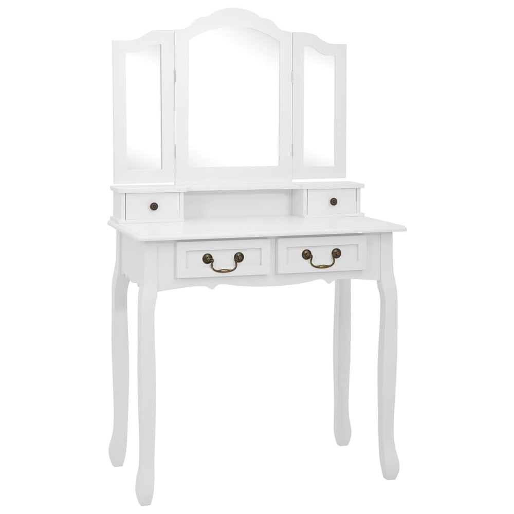 Schminktisch-Set mit Hocker Weiß 80x69x141cm Paulowniaholz