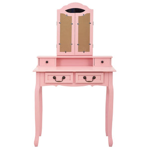 Schminktisch-Set mit Hocker Rosa 80×69×141 cm Paulowniaholz
