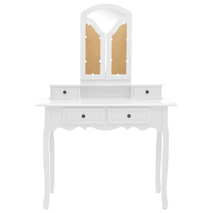 Schminktisch-Set mit Hocker Weiß 100x40x146 cm Paulownia-Holz