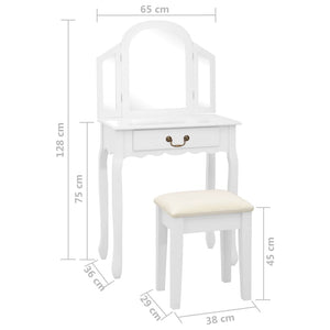 Schminktisch mit Hocker Weiß 65x36x128 cm Paulownia-Holz MDF