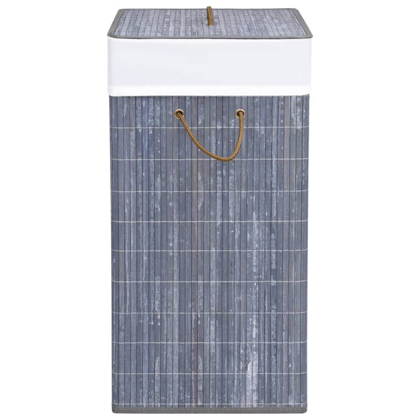 Bambus Wäschekorb Grau, 2 Fächer, 100L