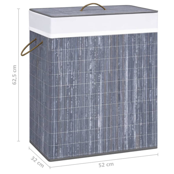 Bambus Wäschekorb Grau, 2 Fächer, 100L
