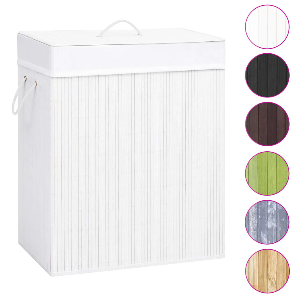 Bambus Wäschekorb Weiß - 2 Fächer, 100L