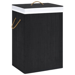 vidaXL Bamboo Laundry Basket with 2 Compartments Black 72 L