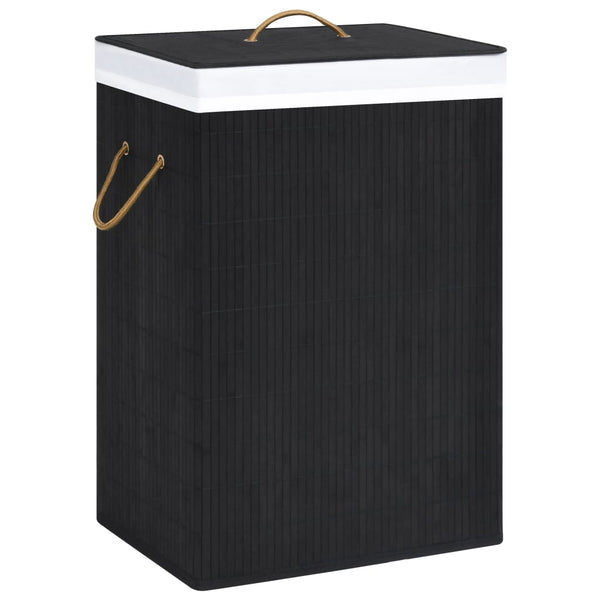 vidaXL Bamboo Laundry Basket with 2 Compartments Black 72 L
