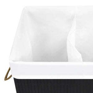vidaXL Bamboo Laundry Basket with 2 Compartments Black 72 L