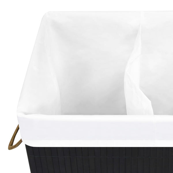 vidaXL Bamboo Laundry Basket with 2 Compartments Black 72 L