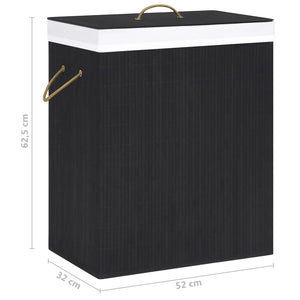 Bambus Wäschekorb Schwarz 100L - 2 Fächer