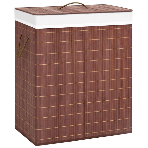 Bambus Wäschekorb Braun 100L mit 2 Fächern