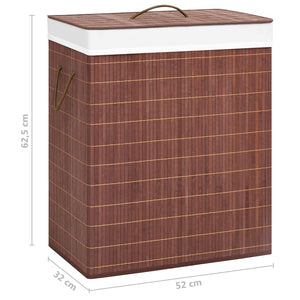 Bambus Wäschekorb Braun 100L mit 2 Fächern