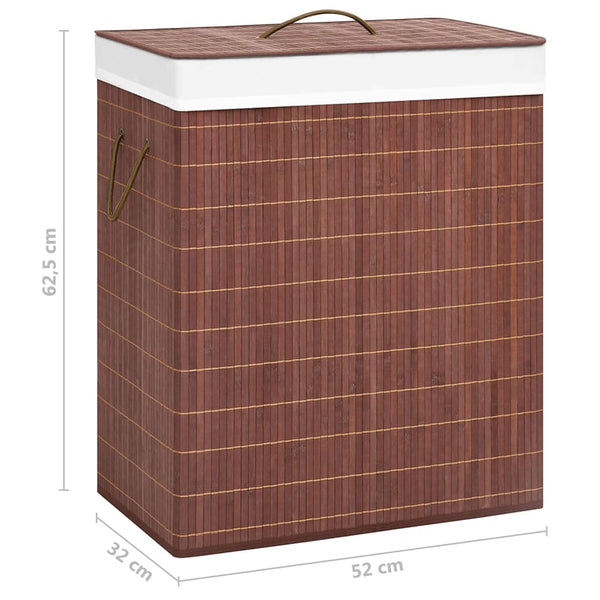 Bambus Wäschekorb Braun 100L mit 2 Fächern