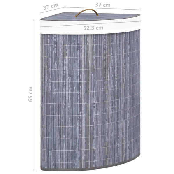 Eck-Wäschekorb Bambus Grau 60L