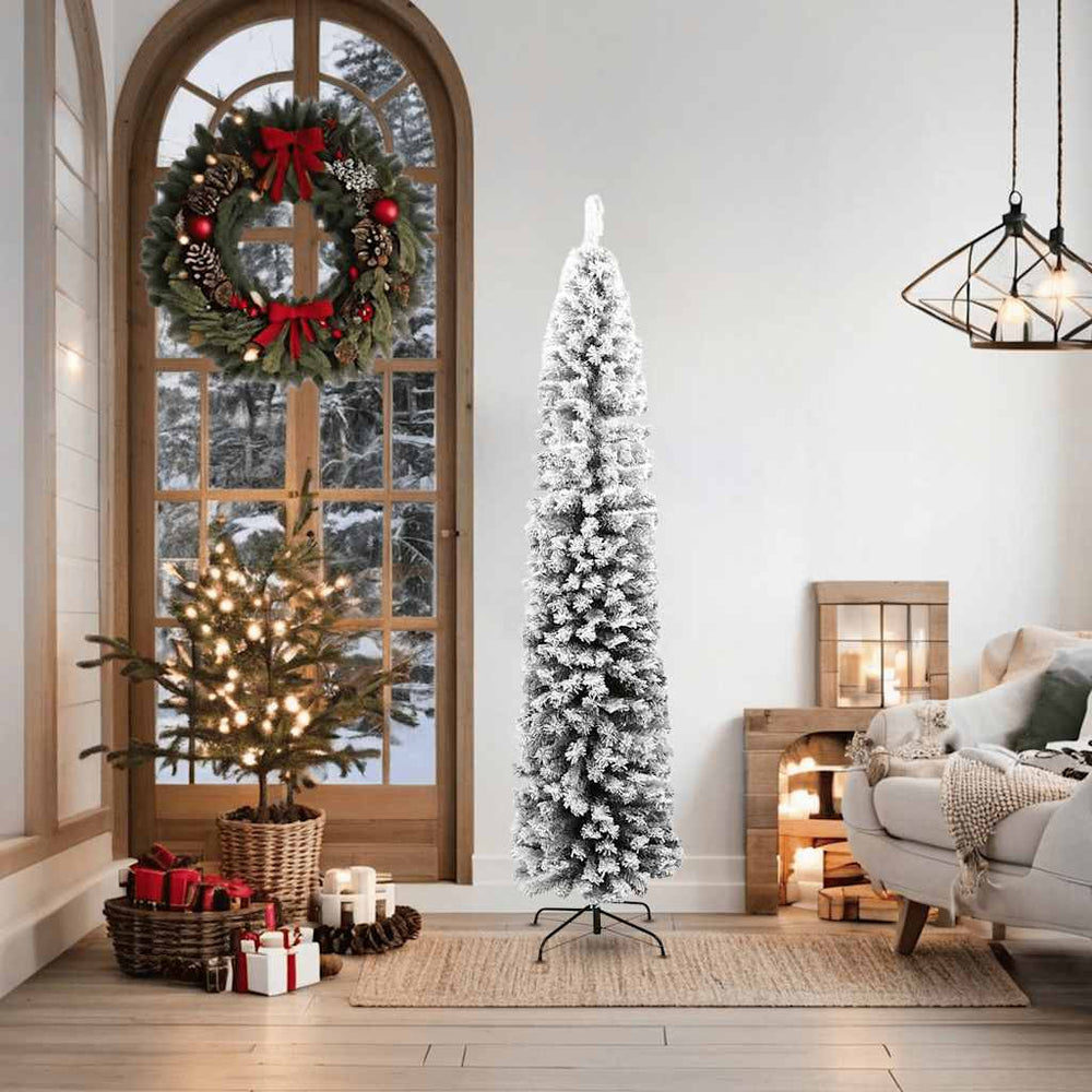 Schlanker, künstlicher Weihnachtsbaum mit Schnee, 180cm