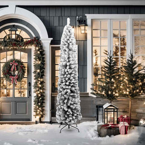 vidaXL Sapin de Noël artificiel fin avec neige Vert 210 cm PVC