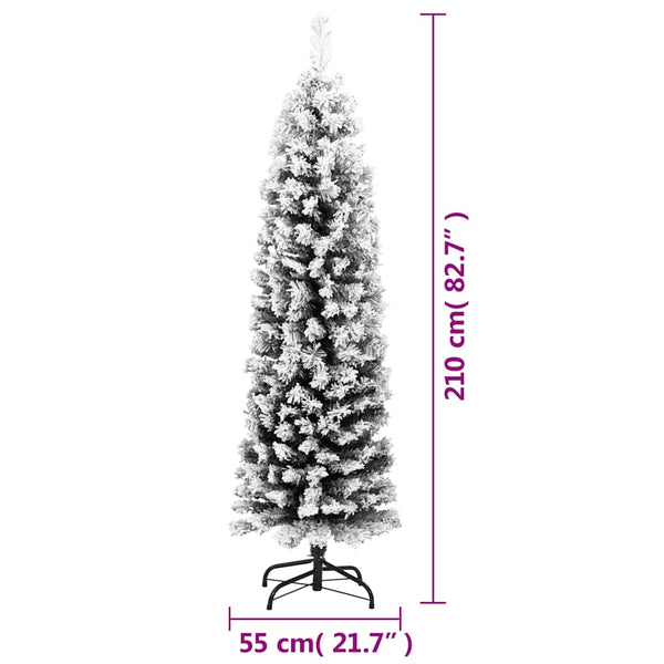 vidaXL Sapin de Noël artificiel fin avec neige Vert 210 cm PVC