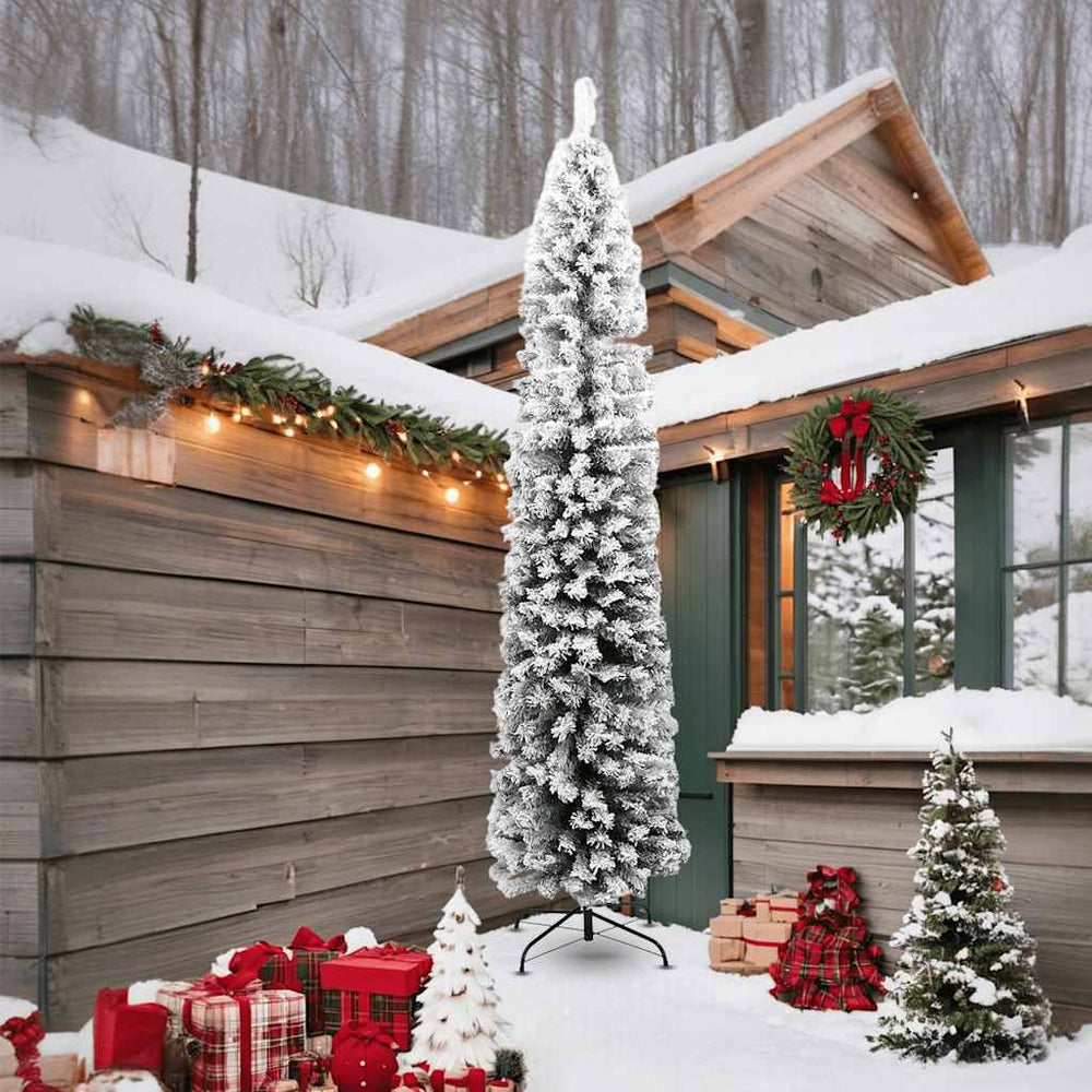 Schlanker, künstlicher Weihnachtsbaum mit Schnee, 240 cm