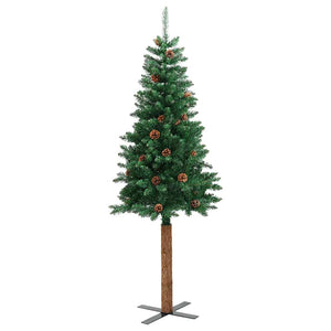 vidaXL Sapin de Noël Slim avec Bois véritable et Pommes de pin Vert 150 cm PVC