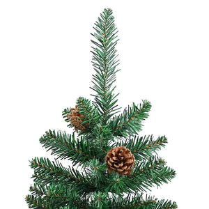 vidaXL Sapin de Noël Slim avec Bois véritable et Pommes de pin Vert 150 cm PVC