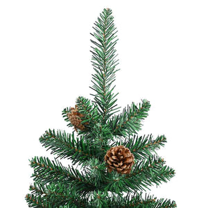 vidaXL Sapin de Noël slim avec bois véritable et pommes de pin Vert 180 cm PVC